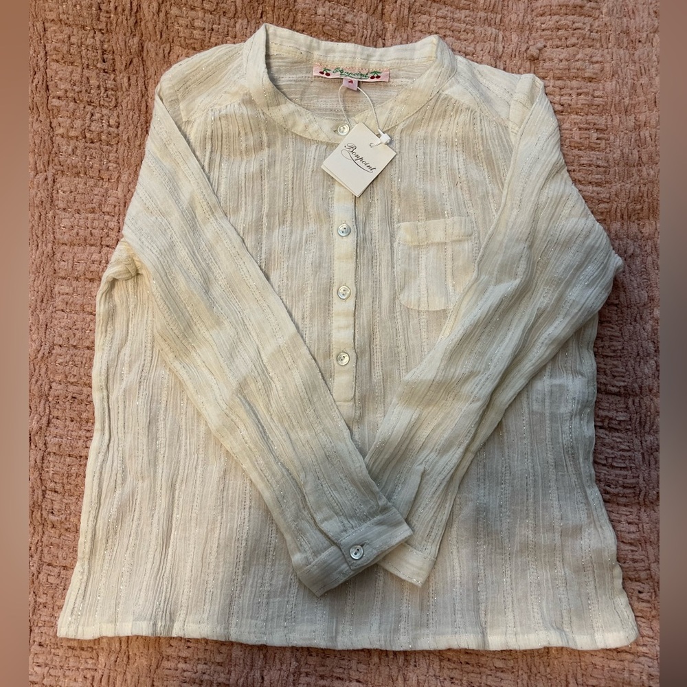 Brand New - Bonpoint Tonic - Girls 4A - White Tunic with Silver woven pattern
